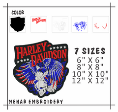 Harley Davidson Skull & Wings Machine Embroidery Design, American Biker Motorcycle Embroidery File, 8 Sizes, 8 Formats