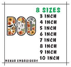 BOO Halloween Embroidery Design, Floral Ghost Pumpkin Digital File