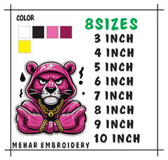 Pink Panther Thug Life Machine Embroidery Design - 8 Sizes & Multiple Formats