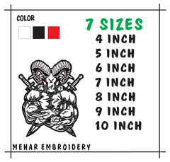 Muscular Ram Samurai Embroidery Design, Warrior Goat Machine Embroidery File
