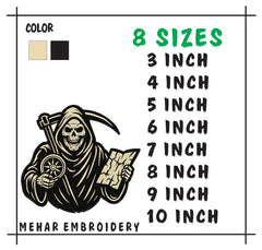 Grim Reaper Navigator Embroidery Design, Skeleton Reaper Machine File