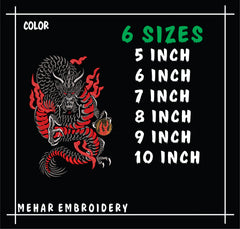 Japanese Yakuza Dragon Machine Embroidery Design, Fierce Mythical Dragon with Flames Embroidery File, 6 Sizes, 8 Formats