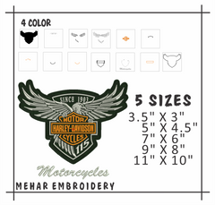 Harley Davidson Eagle 115th Anniversary Machine Embroidery Design, Motorcycle Biker Club Embroidery File, 8 Sizes, 8 Formats