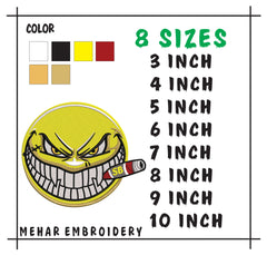 Badass Smiley Face With Cigar Machine Embroidery Design - Angry Smoking Emoji - 8 Sizes & Multiple Formats