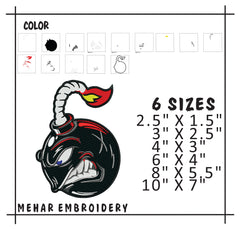 Angry Bomb Embroidery Design, Explosive Mascot Digital File