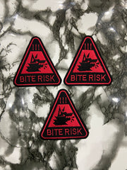 Bite Risk Warning Triangle Patch – Edgy Humor & Tactical Caution Applique