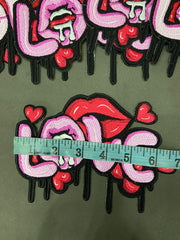 Dripping Love Lips Embroidered Patch – Streetwear Graffiti Applique Iron-On / Sew On for Jackets & Bags