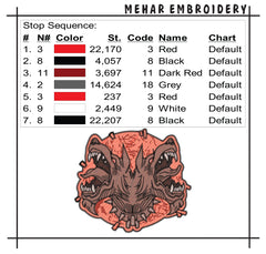 Cerberus Embroidery Design, Three Headed Dog Machine File