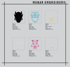 Neon Oni Mask Embroidery Design, Cyberpunk Hannya Digital File