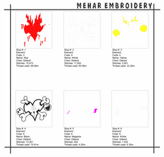 Broken Heart Crossbones Embroidery, Edgy Y2K Streetwear Art, 8 Formats Digital Download