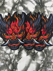 Cyberpunk Oni Fire Large Back Patch – Futuristic Streetwear Applique