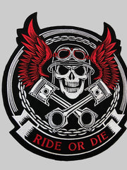 Ride or Die Biker Back Patch – Large Skull & Wings Embroidered Patch – Iron-On for Leather Vests