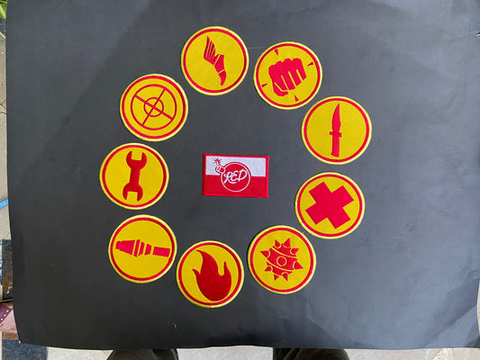 Team Fortress 2 RED Uniform Set Patches Embroidery Iron On Sew Badge DIY Prop Costume TF2 Pyro Soldier Spy Scout Medic Engineer Heavy Sniper