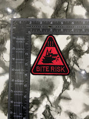 Bite Risk Warning Triangle Patch – Edgy Humor & Tactical Caution Applique