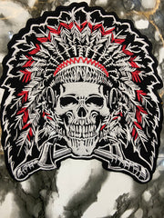 Native American Skull Headdress Large Back Patch – Tribal Warrior Biker Applique
