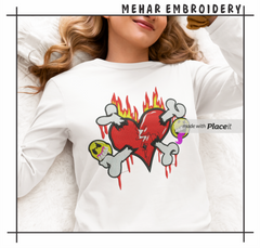 Broken Heart Crossbones Embroidery, Edgy Y2K Streetwear Art, 8 Formats Digital Download