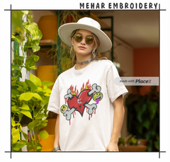 Broken Heart Crossbones Embroidery, Edgy Y2K Streetwear Art, 8 Formats Digital Download