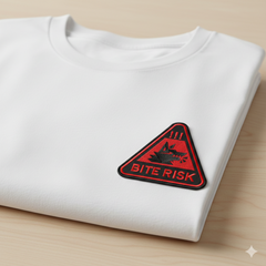 Bite Risk Wolf Warning Machine Embroidery Design – Triangle Patch Motif in 8 Sizes and Multiple Formats