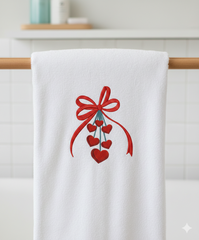 Valentine’s Day Ribbon Bow with Dangling Hearts – Machine Embroidery Design