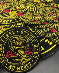 Cobra Kai Karate Motto Patch – Strike First Strike Hard No Mercy – Large Embroidered Applique