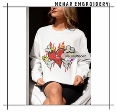Broken Heart Crossbones Embroidery, Edgy Y2K Streetwear Art, 8 Formats Digital Download