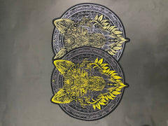 Golden & Grey Wolf Large Back Patch | Antique Style Biker & Sigil Emblem