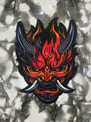Cyberpunk Oni Fire Large Back Patch – Futuristic Streetwear Applique