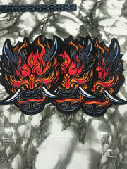 Cyberpunk Oni Fire Large Back Patch – Futuristic Streetwear Applique
