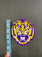 LSU Tigers Purple and Gold Patch Collection | Large Back Patch, Mini Tiger, Tiger Paw Print, Metallic Gold SEC Patch | Iron On Sew On