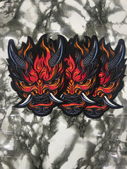 Cyberpunk Oni Fire Large Back Patch – Futuristic Streetwear Applique