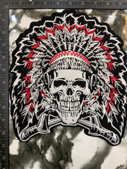Native American Skull Headdress Large Back Patch – Tribal Warrior Biker Applique
