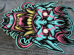 Oni Mask Embroidered Iron-On Patch | Japanese Demon Hannya Mask Tattoo Style | Yokai / Streetwear / Back Patch for Jacket | Cosplay Accesory