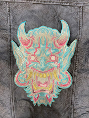 Oni Mask Embroidered Iron-On Patch | Japanese Demon Hannya Mask Tattoo Style | Yokai / Streetwear / Back Patch for Jacket | Cosplay Accesory