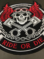 Ride or Die Biker Back Patch – Large Skull & Wings Embroidered Patch – Iron-On for Leather Vests