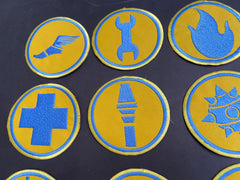 Team Fortress 2 BLU Uniform Set Patches Embroidery Iron On Sew Badge DIY Prop Costume TF2 Pyro Soldier Spy Scout Medic Engineer Heavy Sniper