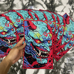 Japenese oni mask, ogre styled kensuke art embroidered back patch for biker jackets and vests