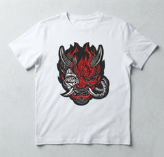 Cyberpunk Oni Mask Machine Embroidery Design, Japanese Demon Stitch File, 4 Sizes & 8 Formats