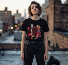 Japanese Cyberpunk Skull with Flowers Machine Embroidery Design – Edgy Streetwear Motif in 4 Sizes and Multiple Formats