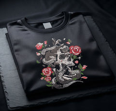 Gothic Skull and Roses Embroidery Design, Skeleton with Red Roses Machine Embroidery File, 8 Formats Digital Download