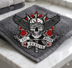 Sic Parvis Magna Skull Embroidery Design, Gothic Winged Skull Digital File