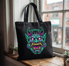 Neon Oni Mask Embroidery Design, Cyberpunk Hannya Digital File