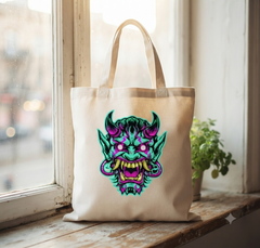 Neon Oni Mask Embroidery Design, Cyberpunk Hannya Digital File