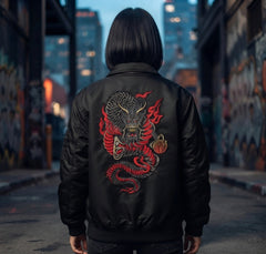 Japanese Yakuza Dragon Machine Embroidery Design, Fierce Mythical Dragon with Flames Embroidery File, 6 Sizes, 8 Formats