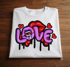 Love Graffiti Embroidery Design, Lips and Hearts Drip Art, 8 Formats 7 Sizes