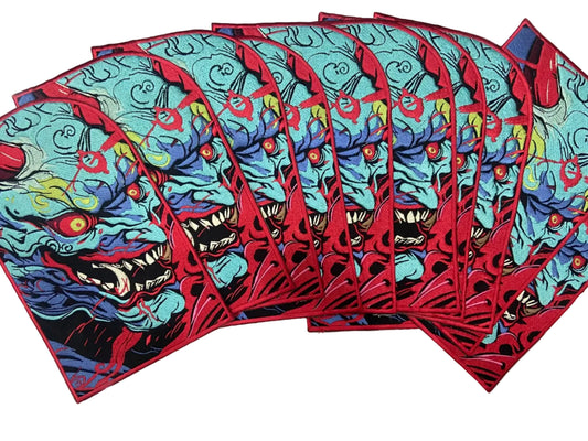 Japenese oni mask, ogre styled kensuke art embroidered back patch for biker jackets and vests