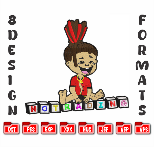 Urban Boy Cartoon Embroidery Design, 8 Sizes & 8 Formats