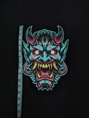 Oni Mask Embroidered Iron-On Patch | Japanese Demon Hannya Mask Tattoo Style | Yokai / Streetwear / Back Patch for Jacket | Cosplay Accesory
