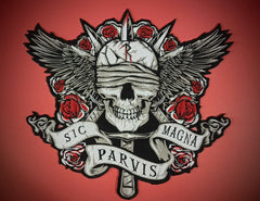 Large Skull Floral Iron-On Back Patch | Gothic Rose Skull Applique for Jackets & Vests