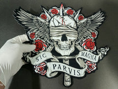 Large Skull Floral Iron-On Back Patch | Gothic Rose Skull Applique for Jackets & Vests