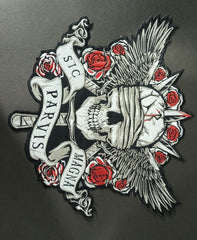 Large Skull Floral Iron-On Back Patch | Gothic Rose Skull Applique for Jackets & Vests